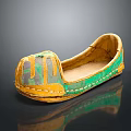 Yellow Flat Shoes With Green Gray Patchwork And Stitched Details