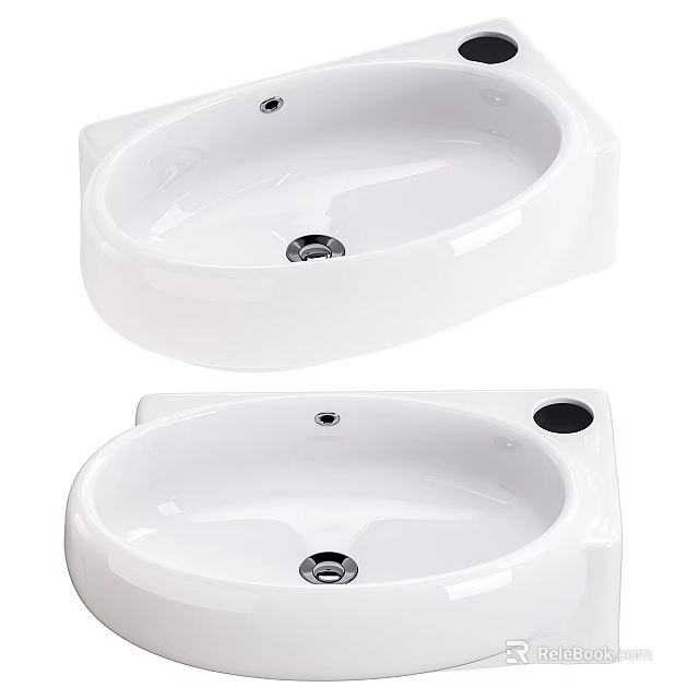 Sleek Modern White Ceramic Wash Basin With Oval Shape Single Faucet Hole And Smooth Surface 3d model 