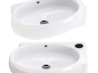 Sleek Modern White Ceramic Wash Basin With Oval Shape Single Faucet Hole And Smooth Surface 3d model