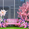 Shenzhen 2026 Modern Glass Building Photo Check In Spot With Pink Blossoms And Bench
