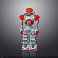 Red And White Humanoid Robot Figure With Rounded Head Shoulders Hands And Feet Design