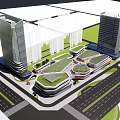 Modern Office Complex With High Rise Buildings Green Spaces And Surrounding Roads