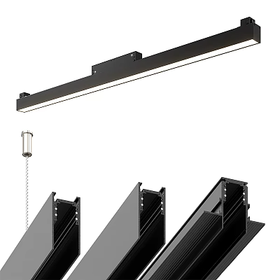 Modern Linear Pendant Light With Black Metal Frame And LED Lighting For Home Interior Decor 3d model
