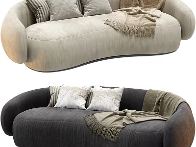 Modern Beige And Dark Gray Sectional Sofas With Decorative Pillows And Soft Blanket 3d model