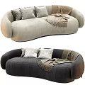 Modern Beige And Dark Gray Sectional Sofas With Decorative Pillows And Soft Blanket 3d model