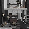 Black Modern Kitchen Interior Design With Dark Cabinets Marble Countertop Large Window And Green Plants