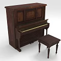Vintage Brown Upright Piano With Wooden Stool And Classic Design Elements