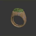 Copper Band Ring With Green Gemstone And Textured Surface Design 3d model