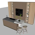 Modern Kitchen Interior With Island Countertop Wooden Cabinets And Integrated Appliances