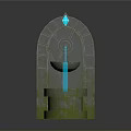 Stone Fountain With Arched Top Blue Glowing Diamond Luminous Water Stream And Illuminated Basin