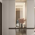 Modern Foyer Hallway Design With Vase Dried Flowers And Lighting