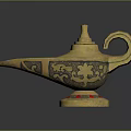 Luxurious Golden Tea Set Adorned With Intricate Patterns And Red Gemstone Base Design 3d model