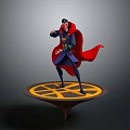 Wizard Character In Blue Outfit With Red Cape Standing On Circular Platform With Yellow Patterns