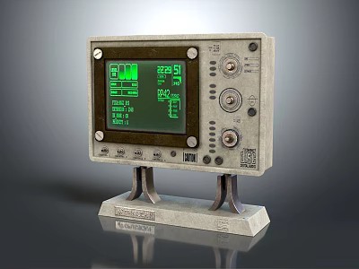 Vintage Industrial Computer Featuring Green Display Screen Metal Stand Buttons And Retro Design 3d model