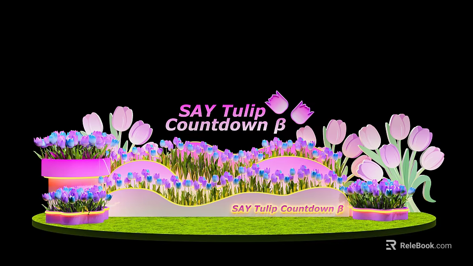SAY Tulip Countdown B Floral Installation with Pink Purple Tulips and Decorative 3d model 