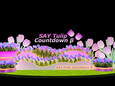SAY Tulip Countdown B Floral Installation with Pink Purple Tulips and Decorative 3d model