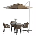 Outdoor Table and Chair Set with Rattan Chairs Round Table Umbrella and Vase with Flowers