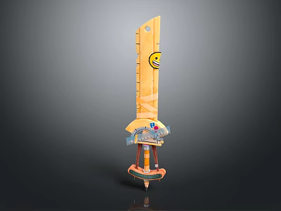 Yellow Decorative Toy Sword 3D Model With Smiley Face And Decorative Hilt Stand 3d model