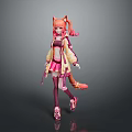 Cute Child In Anime Style With Pink Hair Pigtails Fox Ears Tail And Sneakers