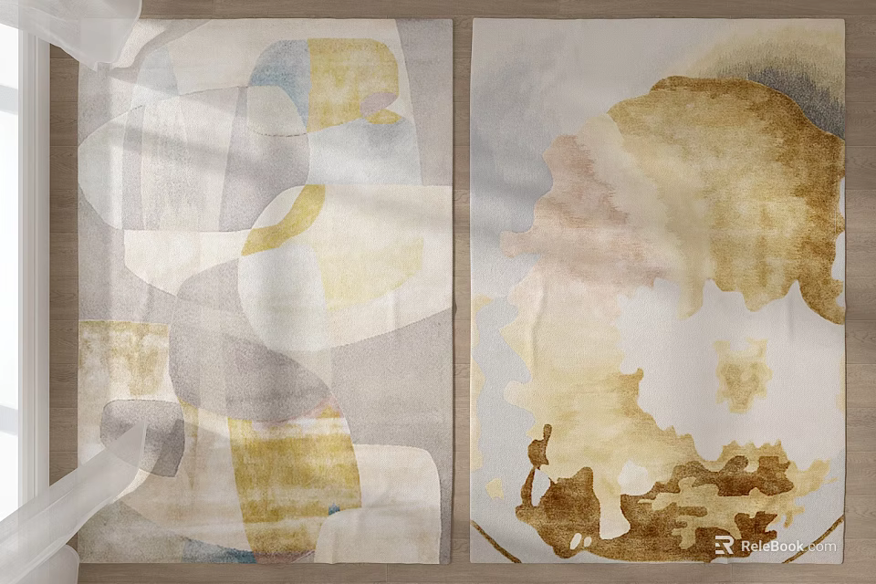 Square Rugs With Abstract Geometric Patterns In Neutral And Warm Tones 3d model