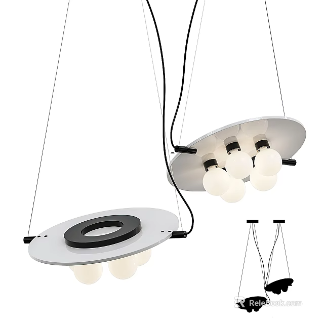 Modern Chandelier Design With Circular Base White Bulbs And Black Accents 3d model 