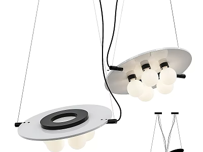 Modern Chandelier Design With Circular Base White Bulbs And Black Accents 3d model