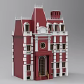 Classical Red And White Detached Villa With Multiple Windows Roof Decorations And Porch Steps