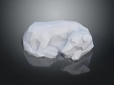 White Low Poly Bear Sculpture Lying On Black Smooth Surface With Reflection 3d model