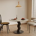 Cozy Indoor Corner with Round Marble Table Two Chairs Pendant Lamp and Wooden Floor