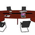 Mahogany Conference Table With Black Office Chairs And Laptop Documents In Meeting Room