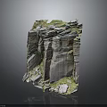 Detailed Realistic Rock Cliff Model With Layered Strata Green Grass And Stones