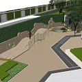 Garden Landscape Design With Children's Wooden Play Structures And Green Lawn Areas