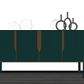 Modern Teal Entryway Console Table With Geometric Pattern And Decorative Vases 3d model