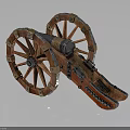 Ancient Cannon With Wooden Wheels And Metal Barrel Historical Military Artifact