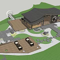 Traditional Landscaped Post Station with Black Tiled Roof Green Lawn Stone Pavement and Outdoor Seating