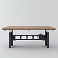 Industrial Style Dining Table With Wooden Tabletop And Black Metal Gear Legs