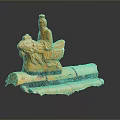 Orange Ancient Sculpture With Seated Figure Riding Lion On Tile Base