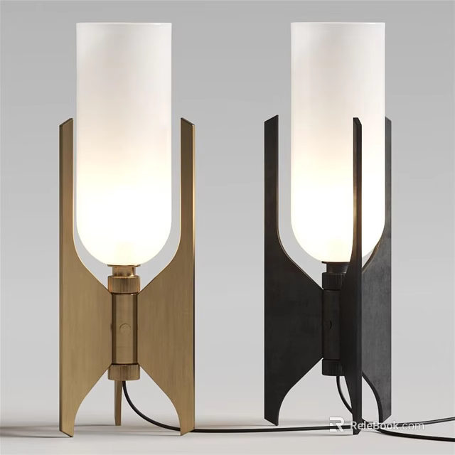 Modern Table Lamps With Brass And Black Frames And White Shades 3d model