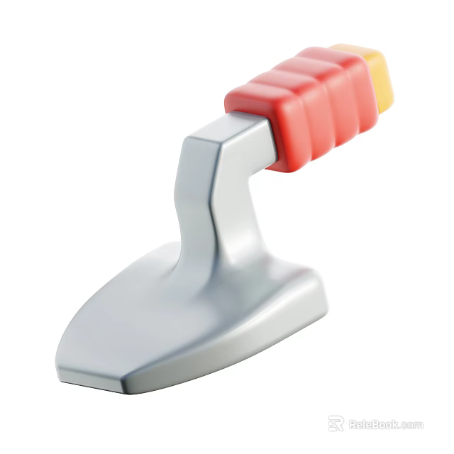 Agricultural Garden Tool With Red Grip Handle And Silver Metal Blade 3d model 