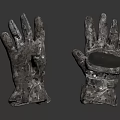 Two Artistic Metal Gloves Sculpture With Detailed Texture And Reflective Base