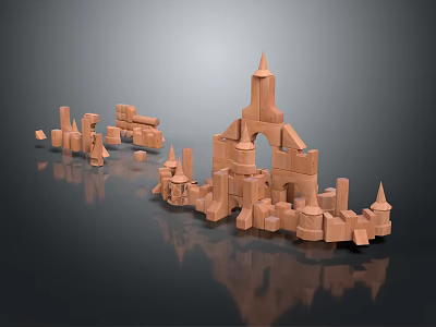 Building Blocks Castle Tower Construction With Various Geometric Shapes And Designs 3d model