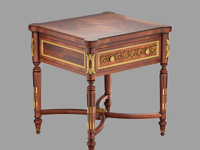 Classic Wooden Side Table with Gold Accents Square Top Carved Legs and Drawer 3d model