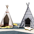 Colorful Tepee Tents With Patterned Accents Striped Design And Yellow Cushions Pillows