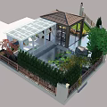 Serene Garden Landscape With Glass Roof Pavilion Pond Water Lilies Stone And Greenery