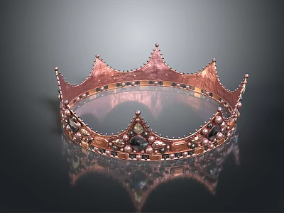 Rose Gold Crown with Gemstone Decorations on Smooth Surface and Reflection 3d model