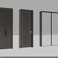 Dark Brown Solid Wood Swing Doors Featuring Decorative Lines Handle And Lock 3d model