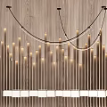 Elegant Modern Chandelier With Arranged Warm Lights On Wooden Wall Interior