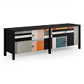 Modern TV Stand With Colorful Geometric Panels Multiple Drawers And Black Frame