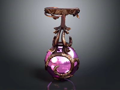 Exquisite Purple Spherical Jewelry With Gold Accents And Intricate Metal Carved Top 3d model