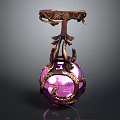 Exquisite Purple Spherical Jewelry With Gold Accents And Intricate Metal Carved Top